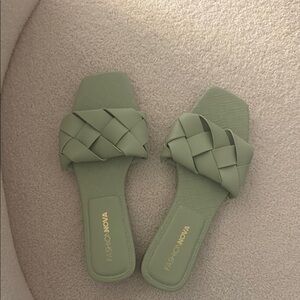 Fashion Nova Green Woven Slide Sandals